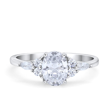 Art Deco Oval Wedding Ring Marquise Simulated Cubic Zirconia 925 Sterling Silver